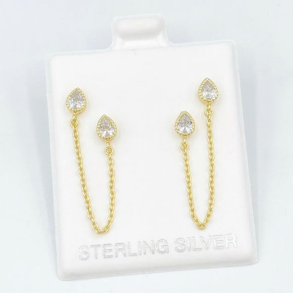 Double Piercing Studs with Chain