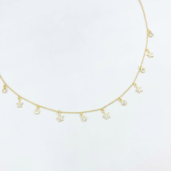 Diamond Drop and Star Choker Necklace- Gold or Silver