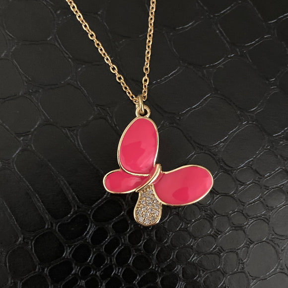 Enamel and Diamond Butterfly Necklace