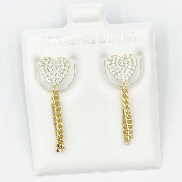 Pave Heart Studs with Chain