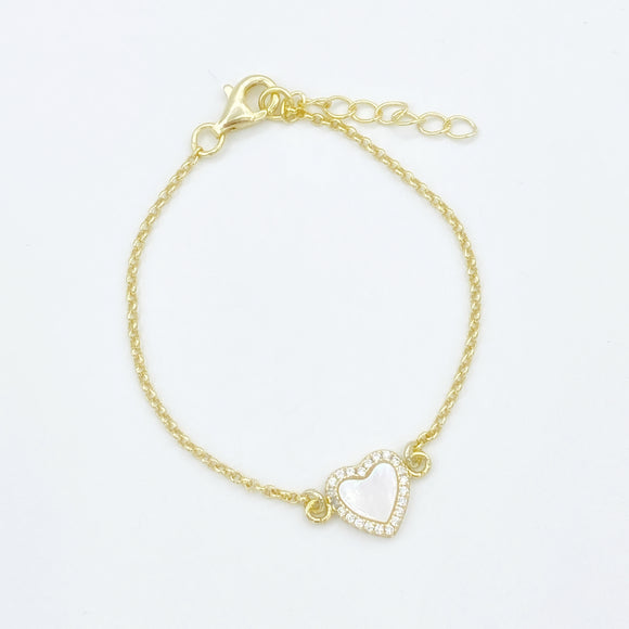 Gold over Sterling Mother of Pearl Heart Bracelet 2.0 (Infant/Baby/Girls/Women)