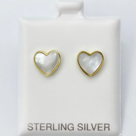 Mother of Pearl Heart Studs - Gold or Silver
