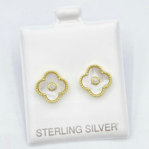 Diamond Mother of Pearl Clover Studs