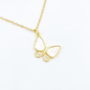 Mother of Pearl and Diamond Butterfly Necklace