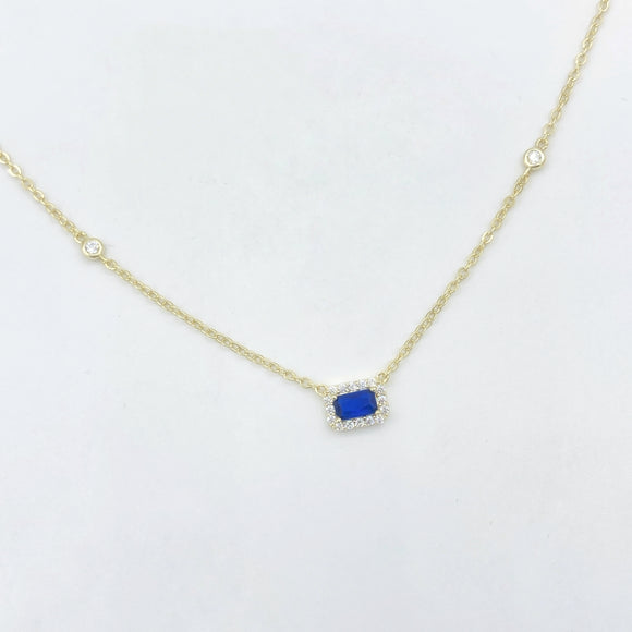 Petite Rectangle Solitaire Necklace - Gold & Sapphire