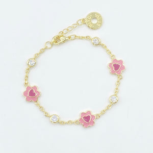 Flower & Diamond Enamel Bracelet - Pink