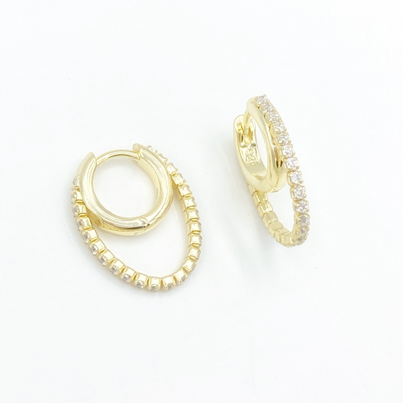 Double Huggie Diamond Hoops