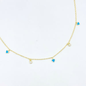 Petite Enamel Hearts Choker Necklace - Blue