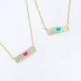 Ribbed Bar Heart Necklace - Blue