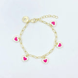 Paperclip Enamel Heart Bracelet - White/Pink
