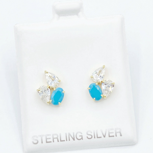 Cluster Stud Earrings - Turqouise/Gold