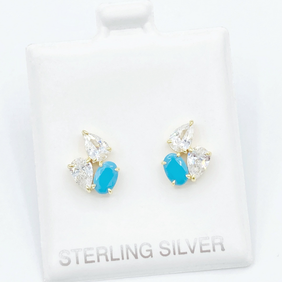 Cluster Stud Earrings - Turqouise/Gold