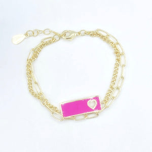 Double Bar and Paperclip Bracelet - Pink