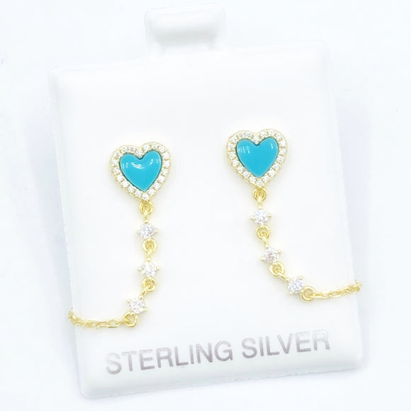 Blue Heart Studs with Chain