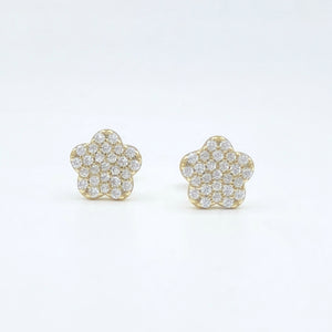 Pave Flower Screwback Studs - Diamond/Gold