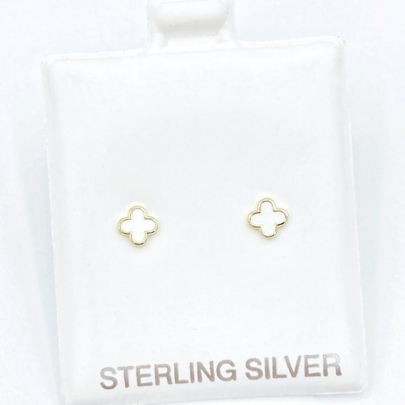 Petite Enamel Clover Studs - White