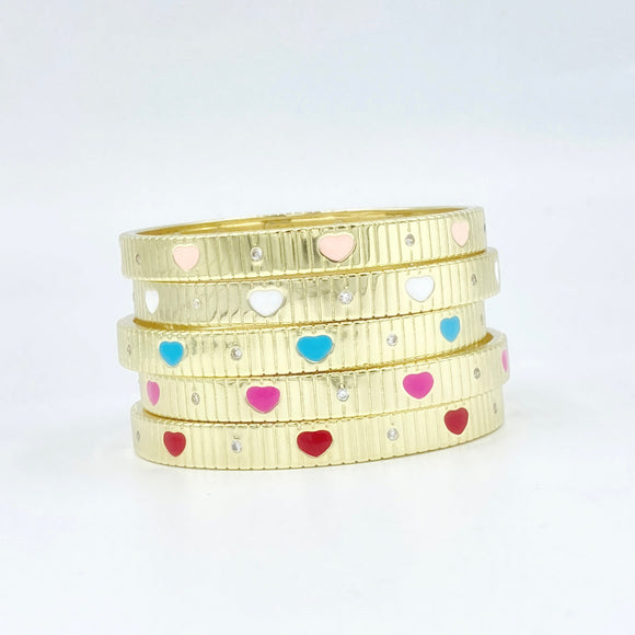 Ribbed Heart & Diamond Bangle 2.0