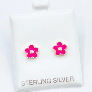 Pink Enamel Flower Studs