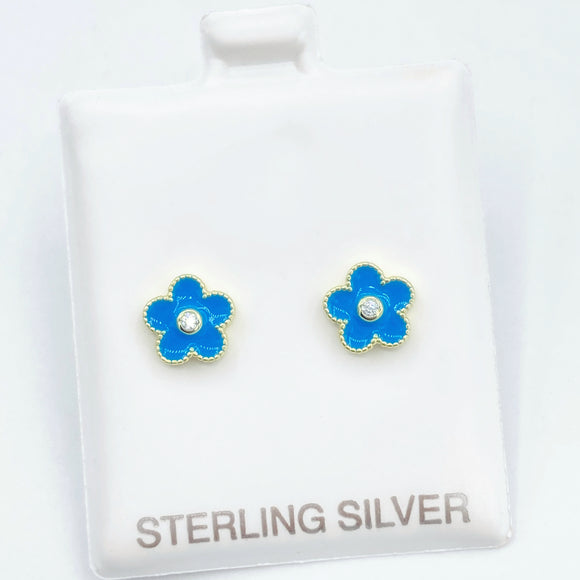 Blue Enamel Flower Studs