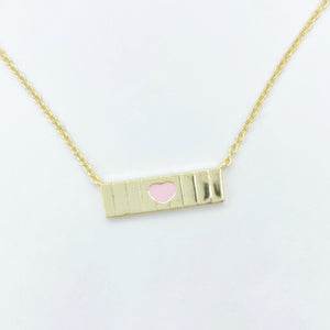 Ribbed Bar Heart Necklace - Light Pink