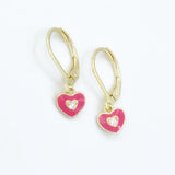 Enamel CZ Heart Leverbacks - Hot Pink