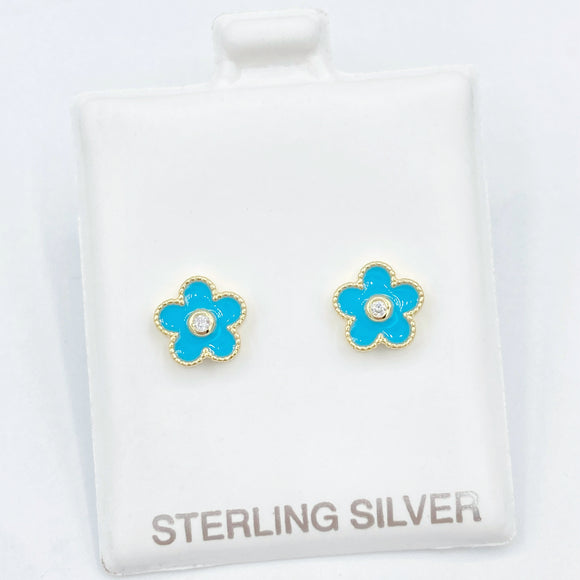Blue Enamel Flower Studs