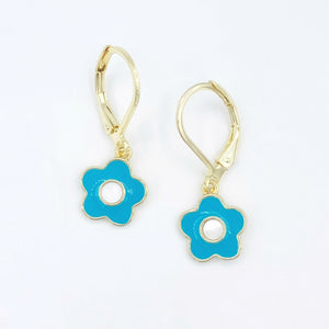 Mother of Pearl Flower Leverbacks - Blue