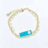 Double Bar and Paperclip Bracelet - Blue