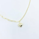 Half/Half Paperclip Puffed Heart Necklace