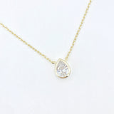 Bezel Solitaire Teardrop Diamond Choker Necklace - Gold or Silver
