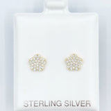 Pave Flower Screwback Studs - Diamond/Gold