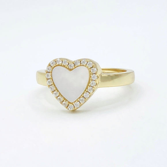 Mother of Peart CZ Heart Ring - Adjustable