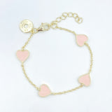 Enamel Sterling Heart Bracelet - Pink