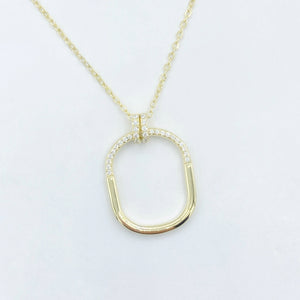 Open Semi- Studded Rectangle Necklace