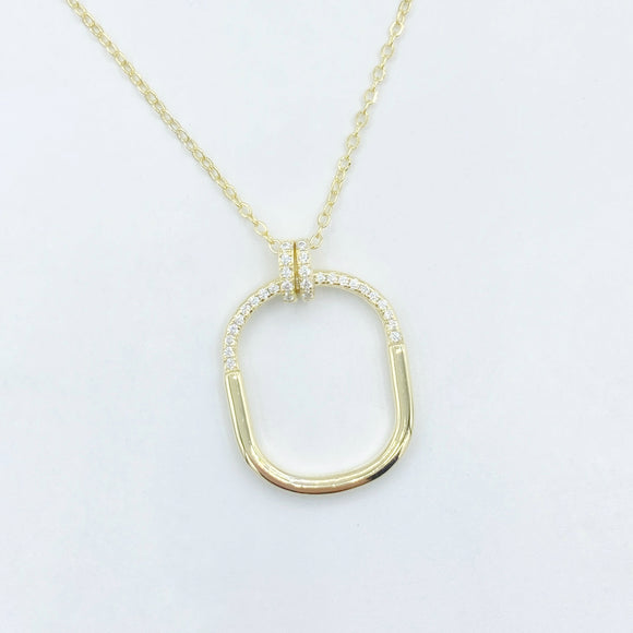 Open Semi- Studded Rectangle Necklace