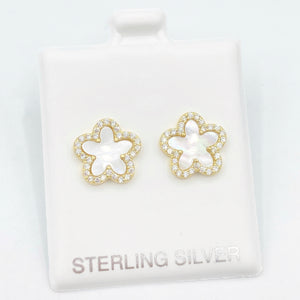 Mother of Pearl Flower Studs - Gold