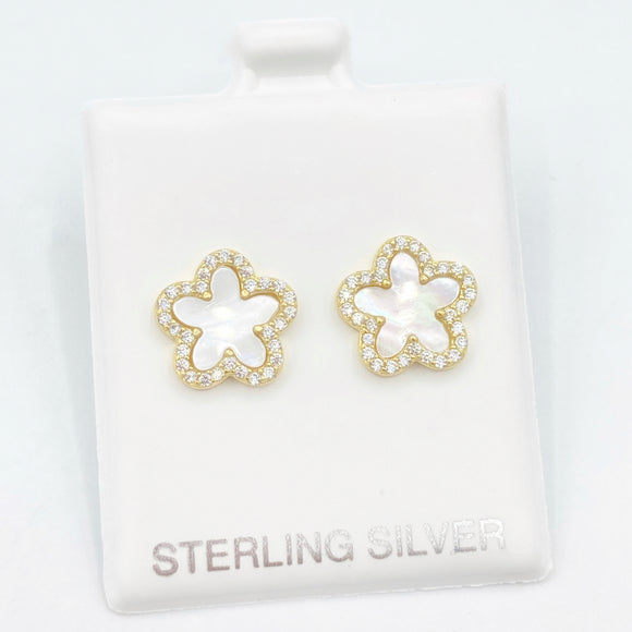Mother of Pearl Flower Studs - Gold