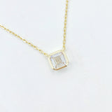 Bezel Solitaire Square Diamond Choker Necklace - Gold or Silver