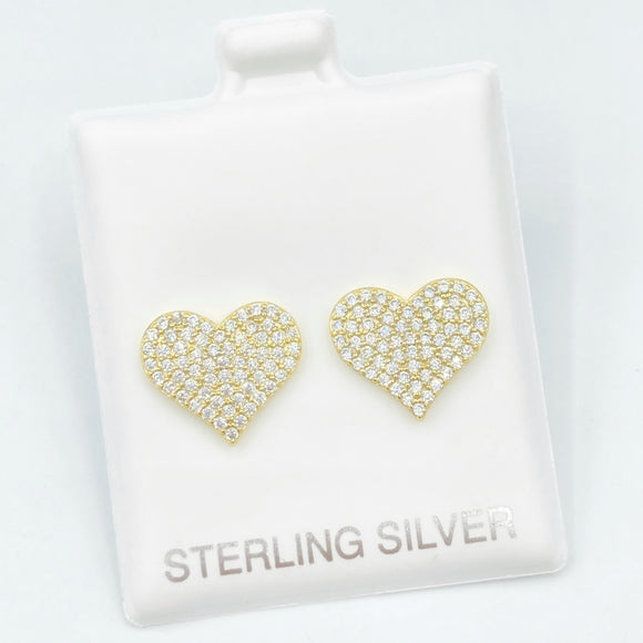 Pave Heart Studs - Large - Gold or Silver