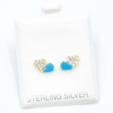 Heart and Teardrop Stud Earrings - Turquoise/Gold