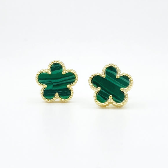 Green Malachite Flower Studs