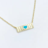 Ribbed Bar Heart Necklace - Blue