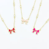 Enamel Bow Necklace - Light Pink