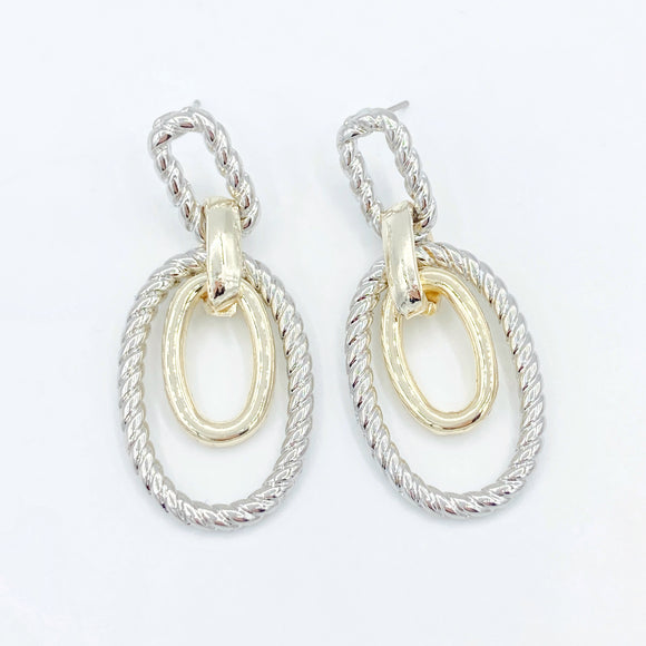 Two-tone Oval Drop Earrings