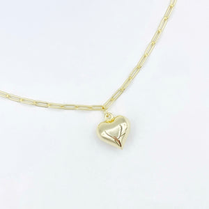 Paperclip Puffed Heart Necklace