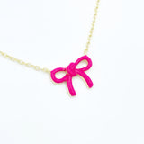 Enamel Bow Necklace 2.0 - Hot Pink