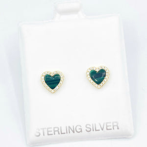 Green Malachite Stone Heart Studs