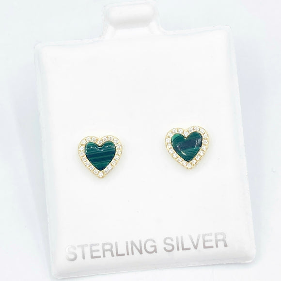 Green Malachite Stone Heart Studs