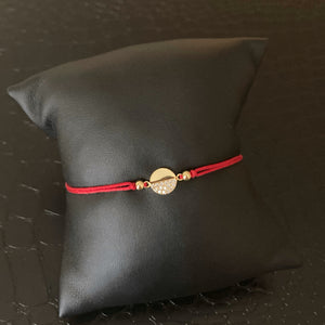 Red String Semi-Pave Circle Bracelet - Silver or Gold