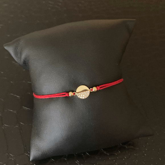 Red String Semi-Pave Circle Bracelet - Silver or Gold